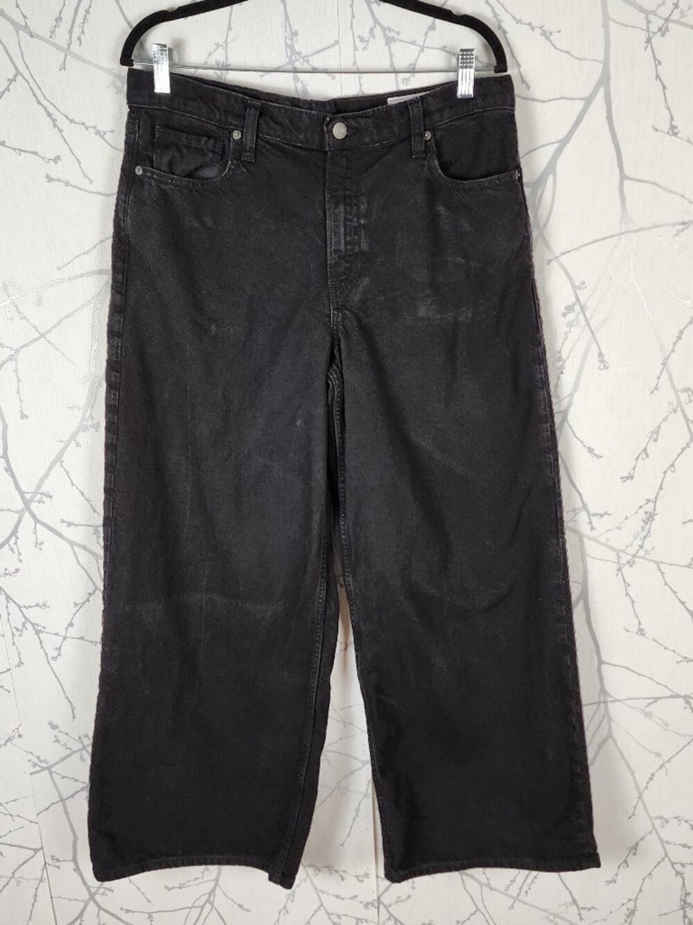 GAP Black Wash Denim Baggy Mid Rise Wide Leg Jeans